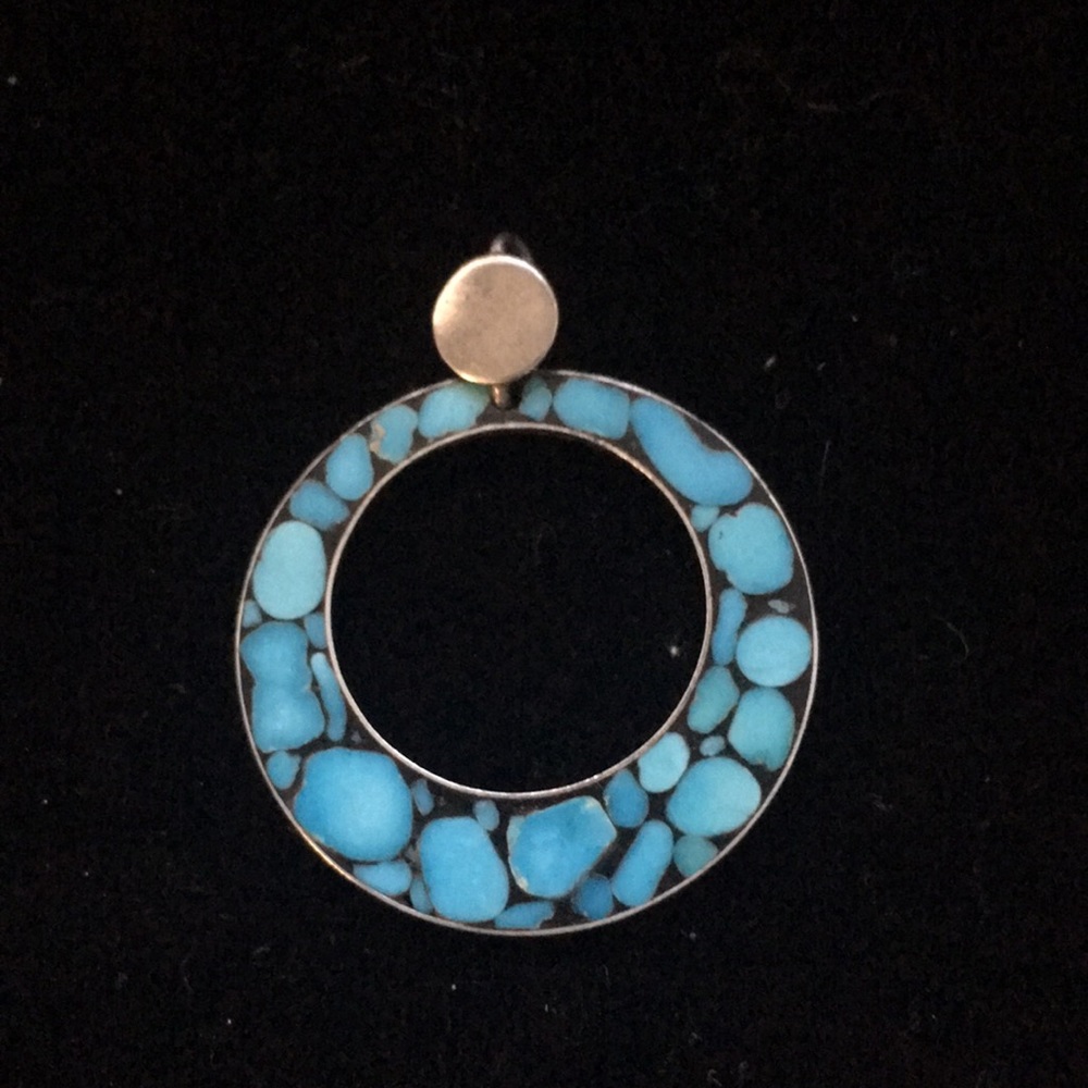 Persian Turquoise Mosaic Inlay Sterling Pendant unisex